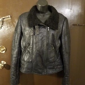 Kenneth Cole Motorcycle Jacket Faux Fur Medium